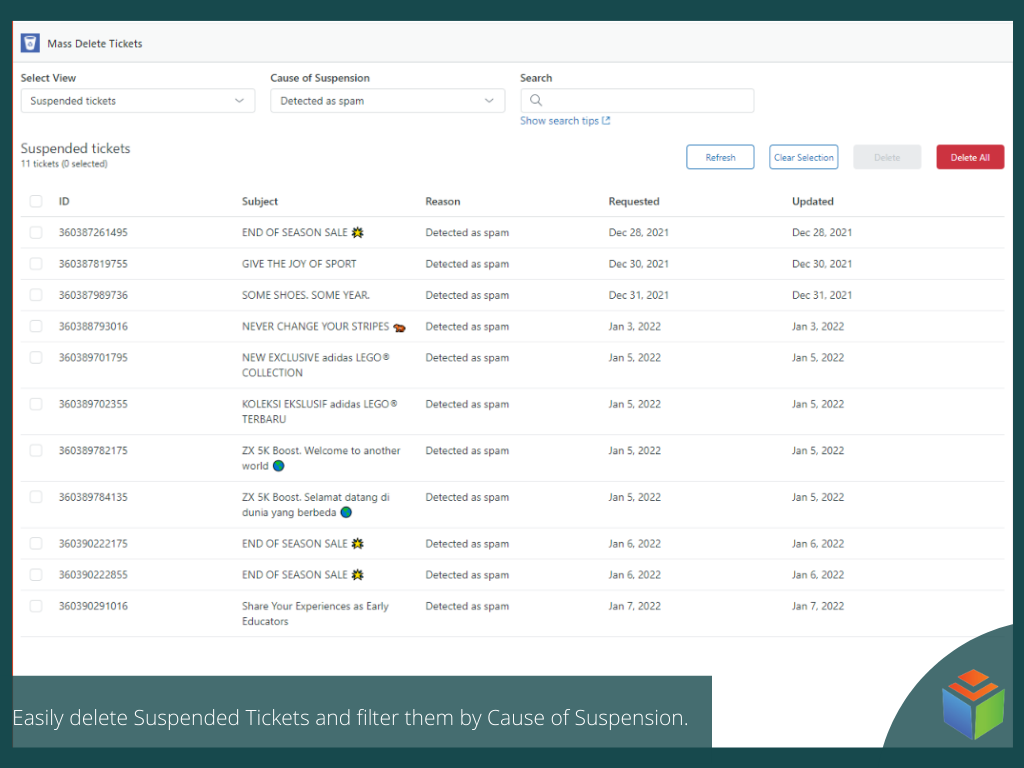 Mass Delete Tickets App Integration with Zendesk Support